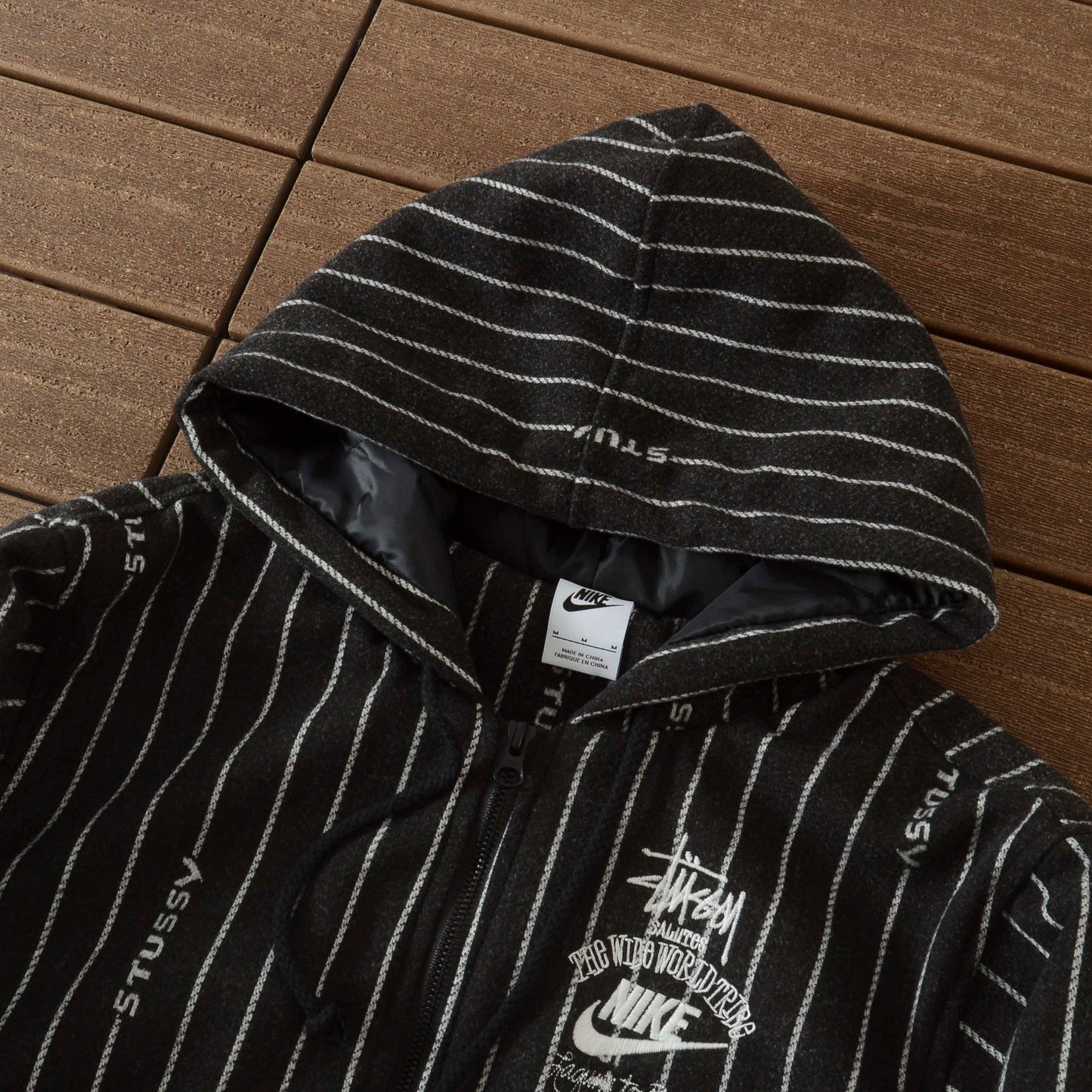 Stussy x Nike Jaqueta Striped Wool Black